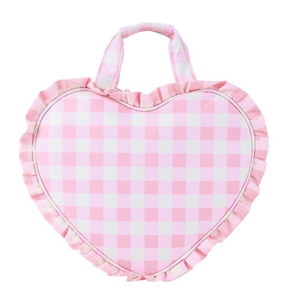 Pink Gingham Heart-Shaped Bag